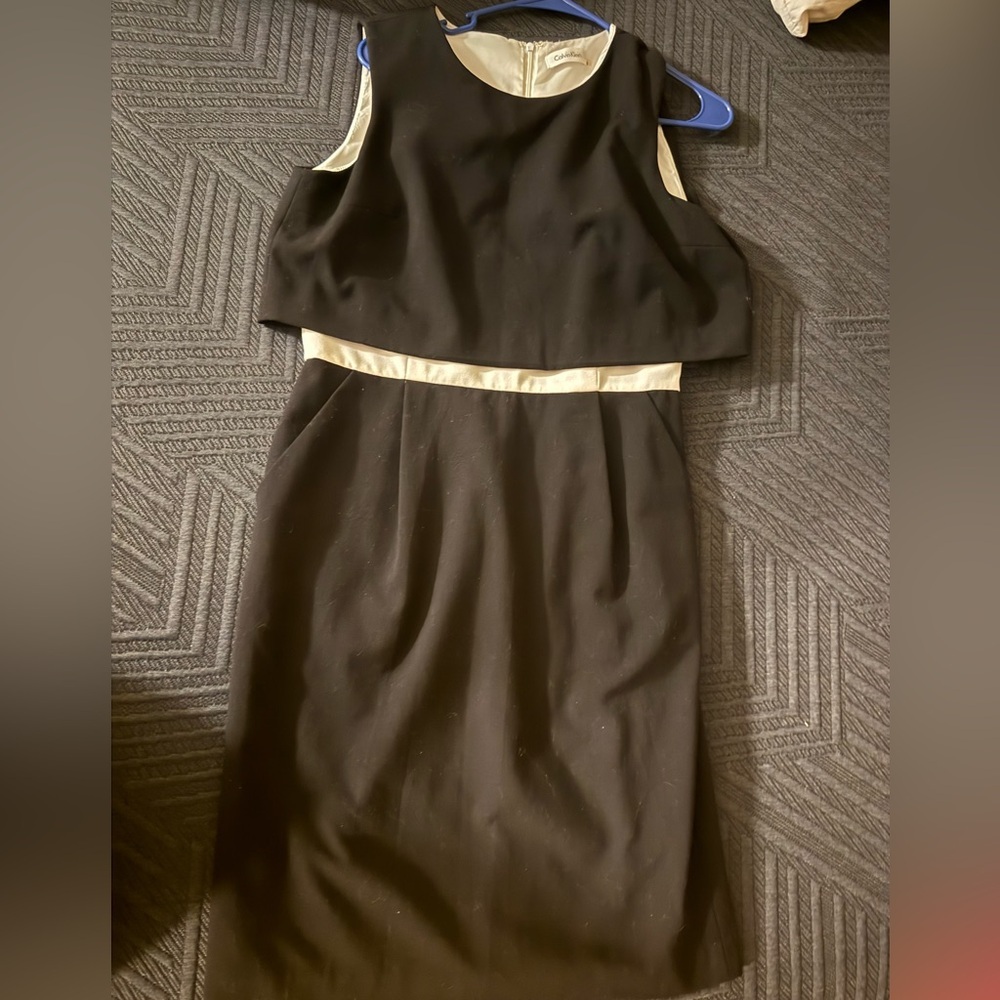 Calvin Klein Black and Cream Halter Sheath Dress